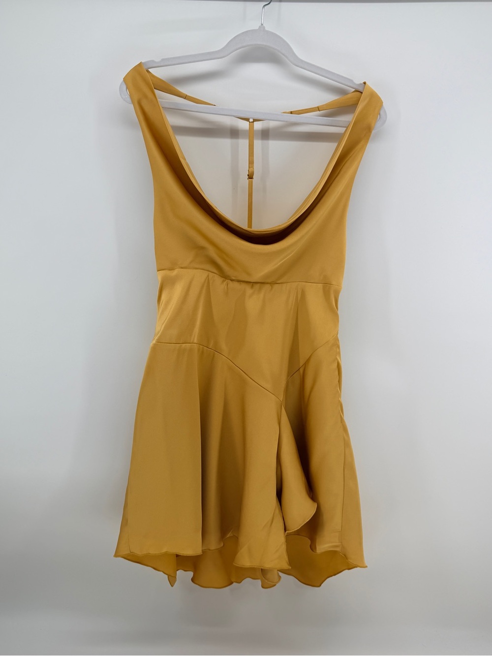 Oh Polly Gold Satin Halter Cowl Neck Ruffle Mini Dress US 4 UK 8 Party